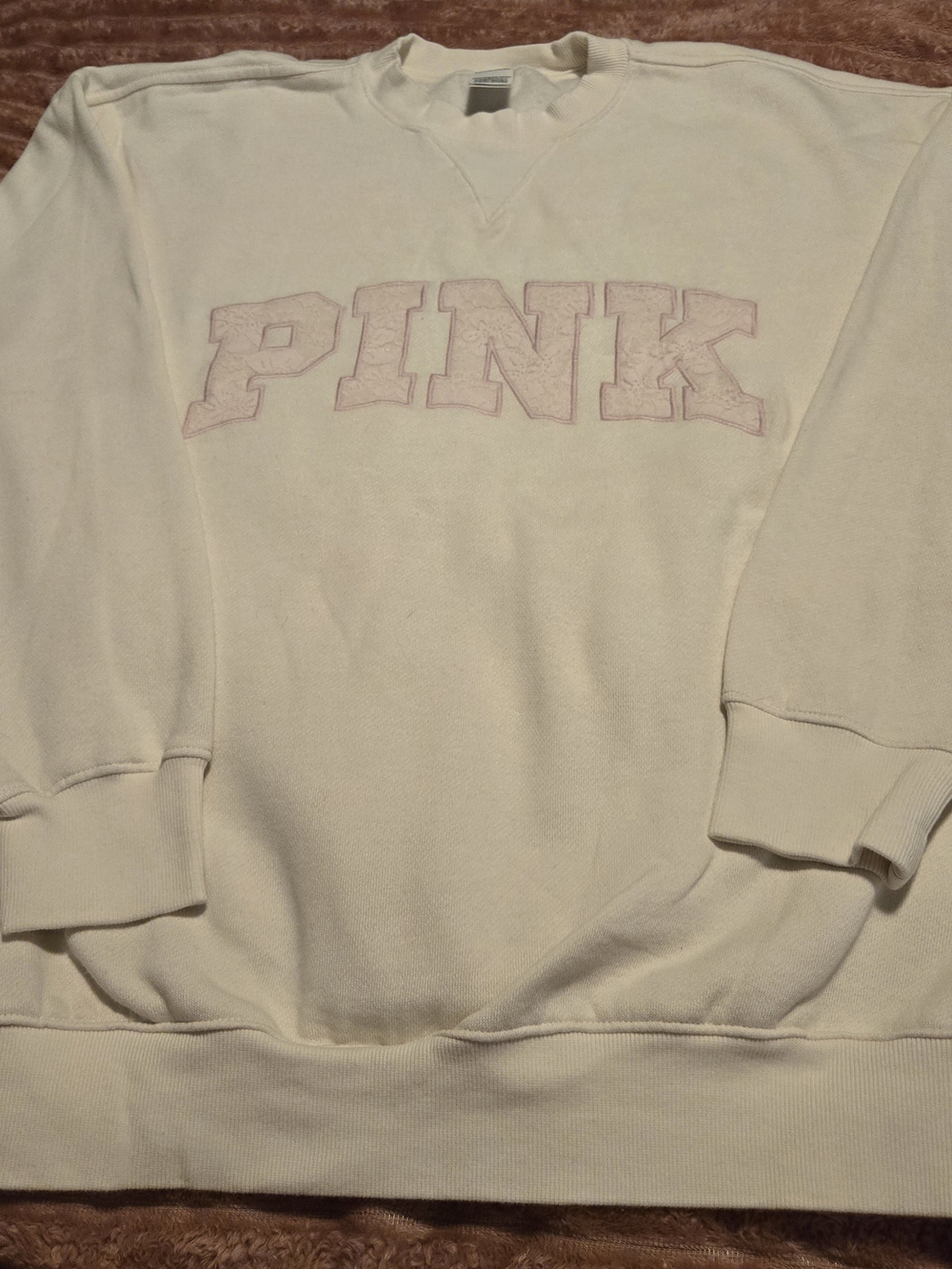 PINK Victoria's Secret Cream Logo Crewneck Sweatshirt